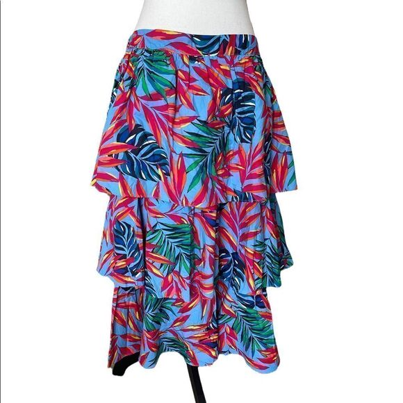 Tabitha Brown for Target Blue/Pink Women's Tropical Tiered Midi Skirt - Picture 6 of 6
